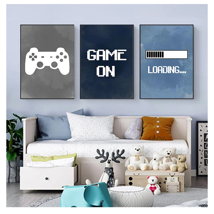 Gaming Accessories Boys - 保育園の男の子の壁飾り、ゲームパーティーポスタープリント、子供男の子へのギフト、ゲームルームの装飾、ビデオゲームの壁アート、キャンバス絵画