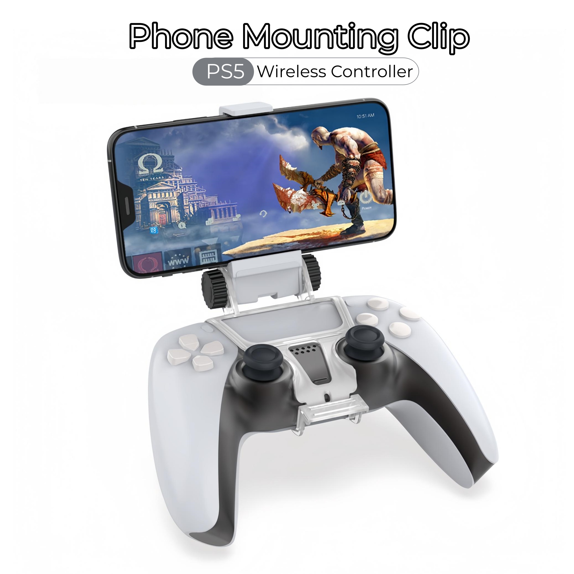 Gaming Zone Accessories - PS5 DualSenseワイヤレスコントローラー用角度調整可能な携帯電話マウント、ゲームパッド用携帯電話ホルダークリップ、ゲーミングアクセサリー