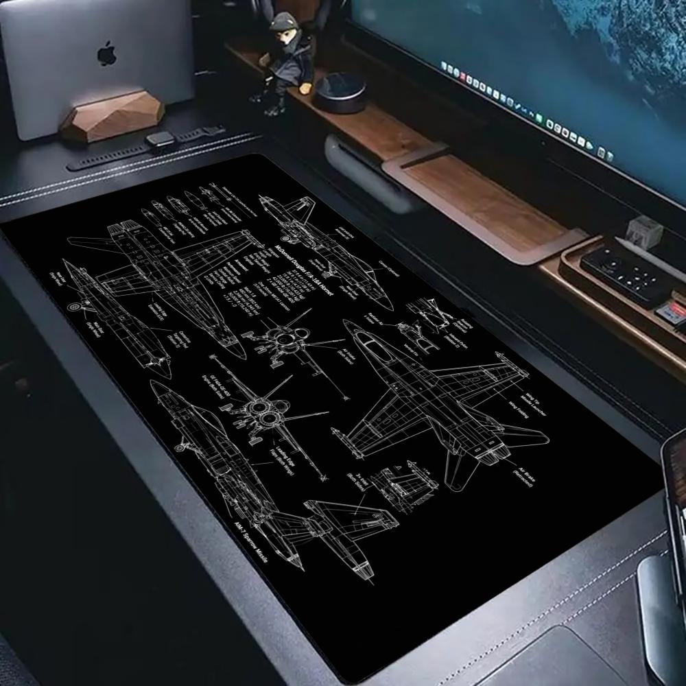 Vintage Gaming Accessories - 大型航空図面マウスパッドヴィンテージ戦闘機マウスパッドキーボードマットデスクパッドデスクマットノンスリップラバーマウスゲーマー用