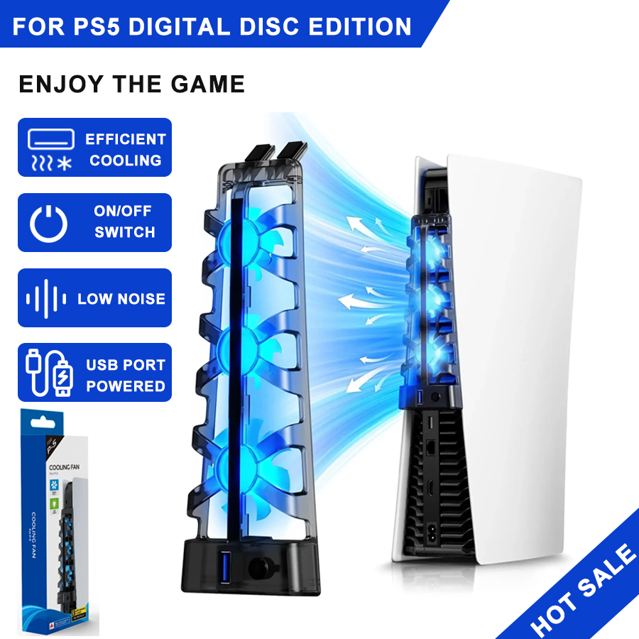 Gaming Zone Accessories - PS5用ディスク版とデジタル版の両方に対応するLEDライト付き冷却ファン、PS5ディスク版とデジタル版の両方に対応するゲームアクセサリー冷却システム