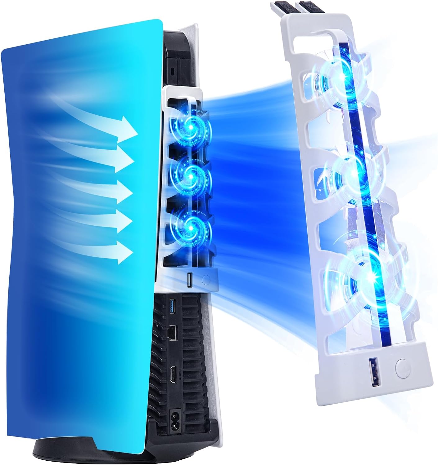 Gaming Zone Accessories - PS5用サイレント冷却ファン LEDライト付き 追加USBポート付き プレイステーション5ディスク/デジタルエディション対応 ゲームアクセサリー