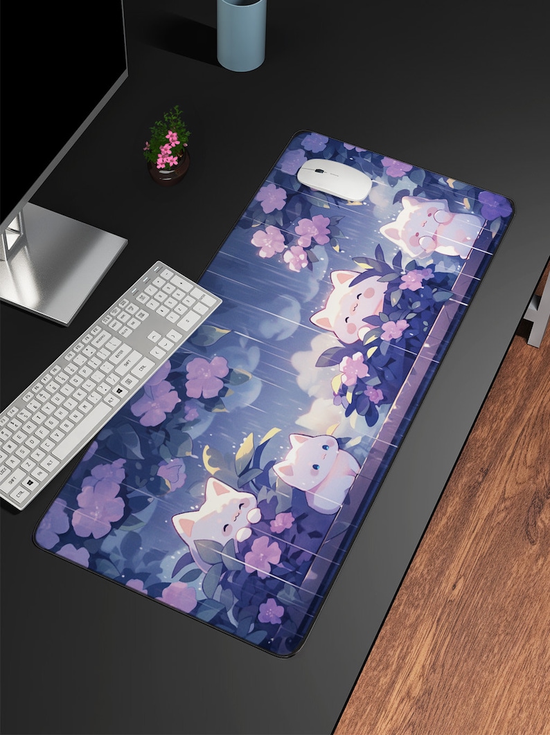 雨の中のカワイイ猫大型ゲーミングマウスパッド、デスクマット、 - Gaming Accessories Officeworks のレビューと価格