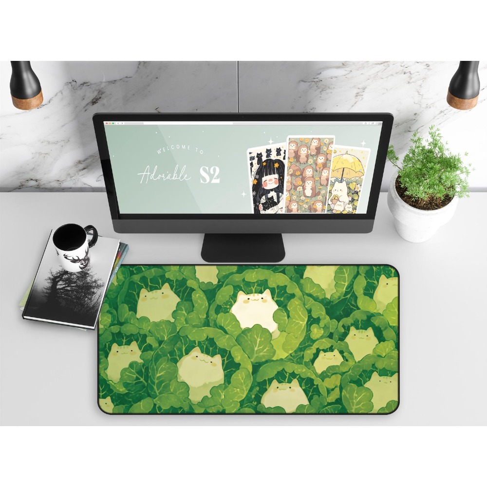 かわいいデスクマット、キャベツの中のキュートな猫、かわいい緑 - Gaming Accessories Officeworks のレビューと価格