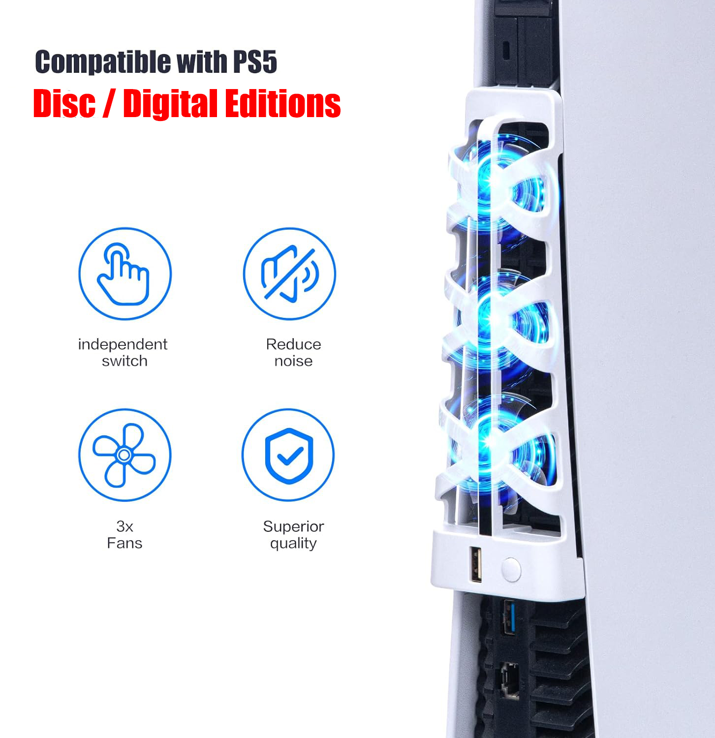 PS5用サイレント冷却ファン LEDライト付き 追加USBポ - Gaming Zone Accessories のレビューと価格